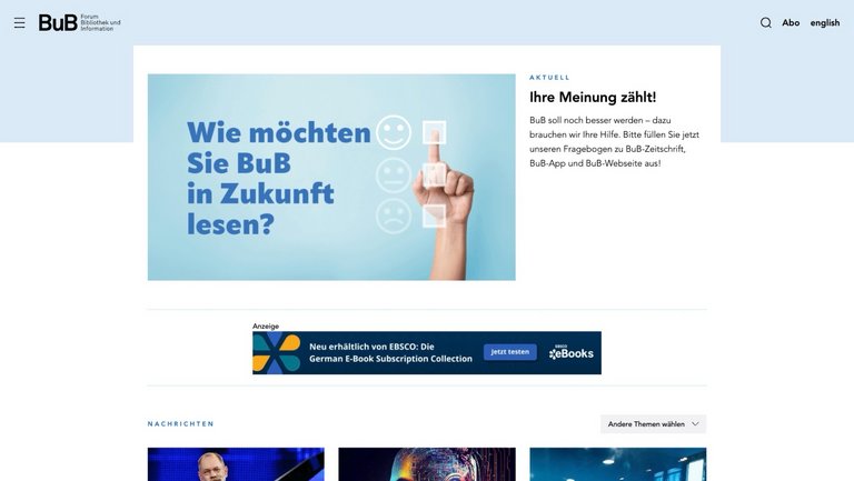 W&S Digitalagentur Projekt Website Relaunch BuB – Forum Bibliothek und Information Startseite Desktop