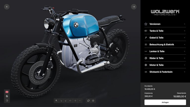 W&S Digitalagentur Projekt 3D Konfigurator WalzWerk Motorcycles Product Listing Desktop