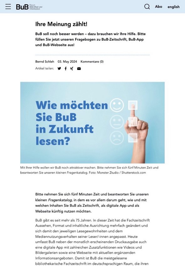 W&S Digitalagentur Projekt Website Relaunch BuB – Forum Bibliothek und Information Newsdetailseite Tablet