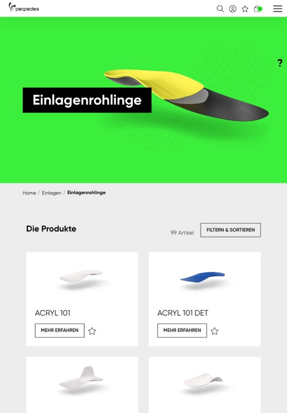 W&S Digitalagentur Projekt Website Relaunch Perpedes Product Listing Tablet