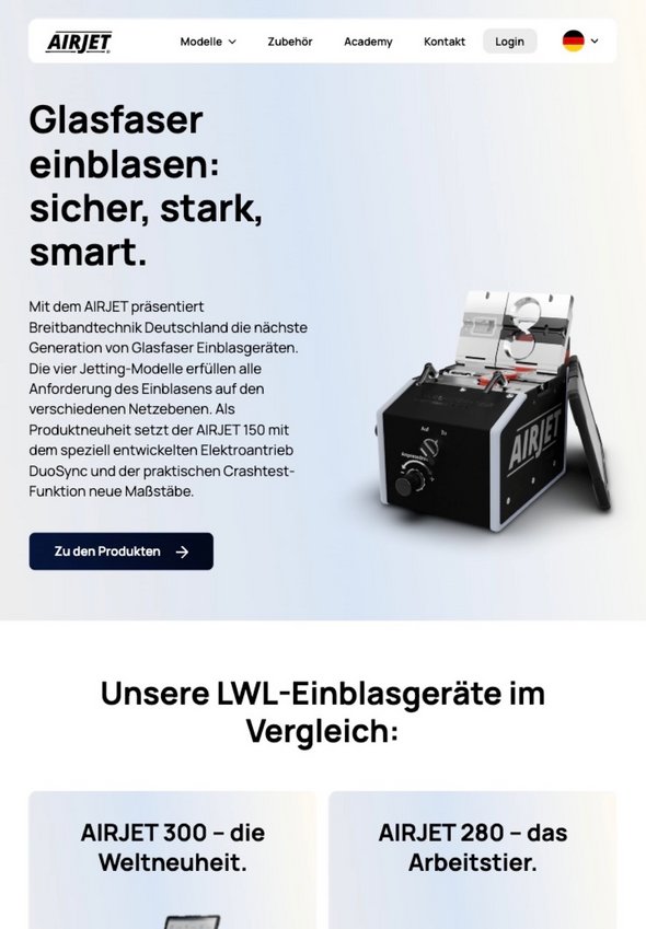 W&S Digitalagentur Projekt Website Relaunch AIRJET Product Listing Tablet