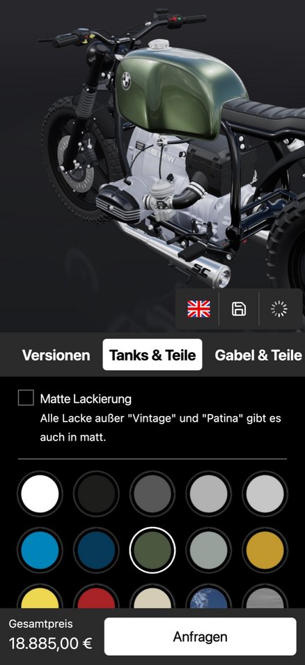 W&S Digitalagentur Projekt 3D Konfigurator WalzWerk Motorcycles Product Listing Mobile