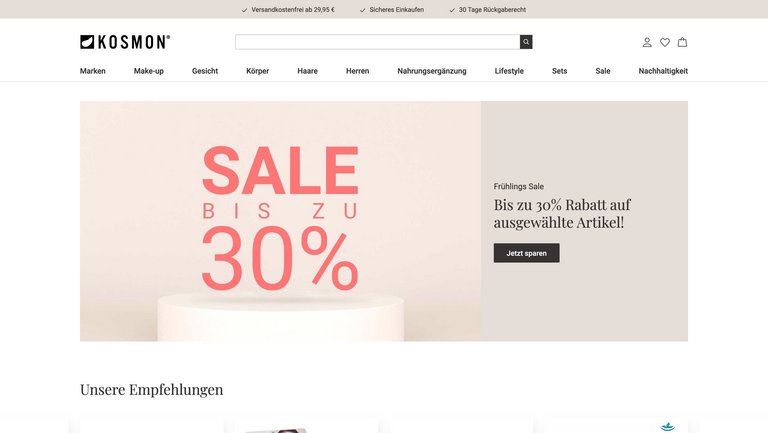 W&S Digitalagentur Projekt Shopware Shop Kosmon Startseite Desktop