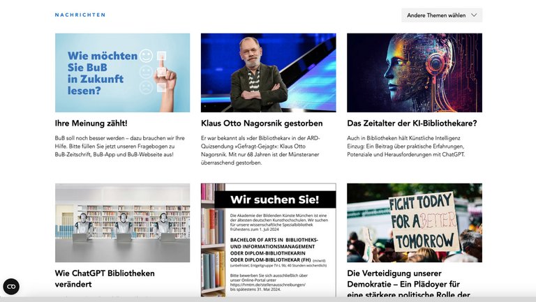 W&S Digitalagentur Projekt Website Relaunch BuB – Forum Bibliothek und Information News Listing Desktop