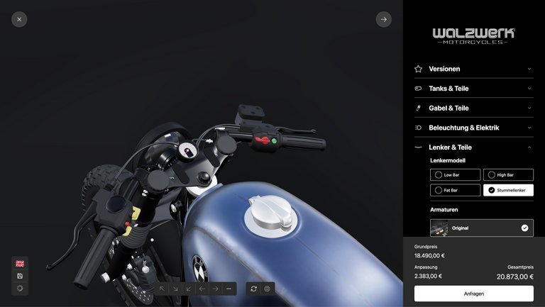 W&S Digitalagentur Projekt 3D Konfigurator WalzWerk Motorcycles Product Listing Desktop